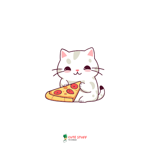 a cartoon of a cat holding a slice of pizza